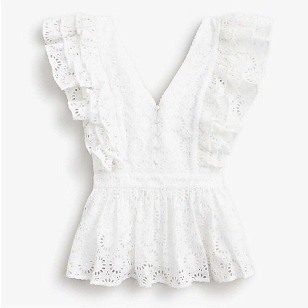 J. Crew - Collection Flutter Sleeve‎ Top in Eyelet - Size 6 - White